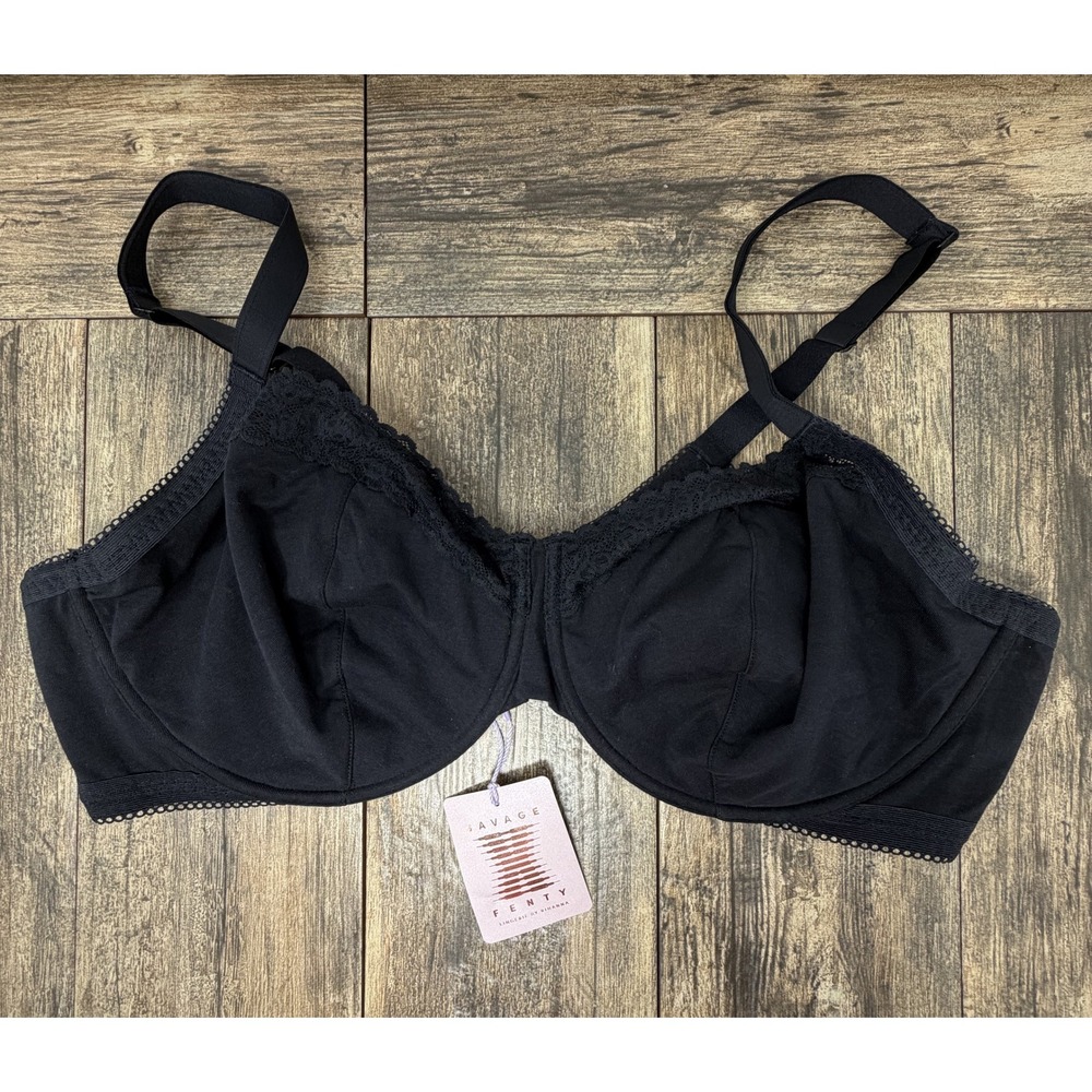 Savage X Fenty Cotton Essentials Unlined Underwire Bra Black 46DDD NWT